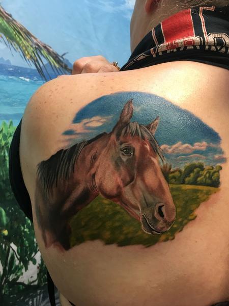 Tattoos - Color Realistic Horse Portrait - 128240